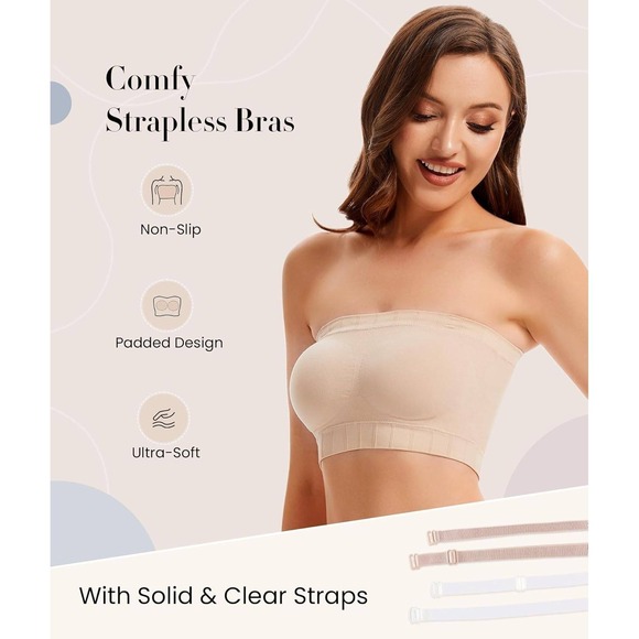 2 Pack Tan & Black Strapless Bras with Silicone Grip and Convertible Strap Small - Picture 6 of 10